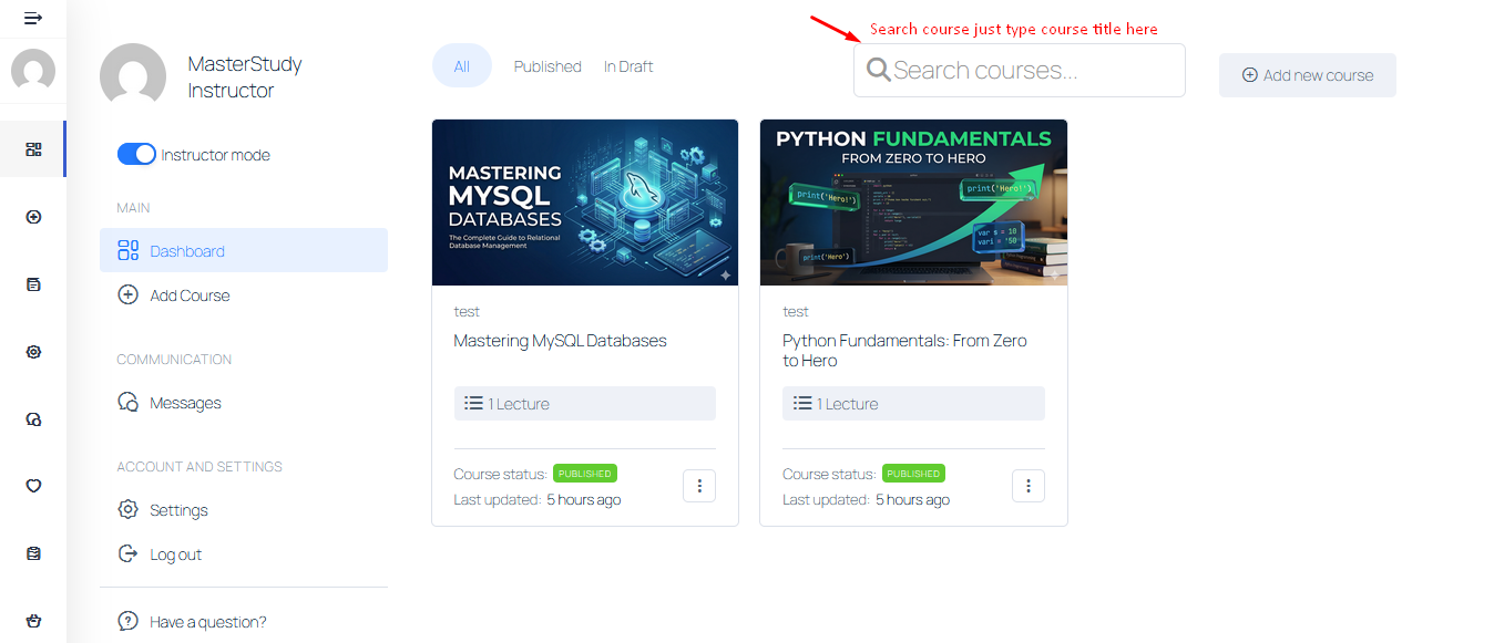 Instructor Dashboard Course Search for MasterStudy - Image 2