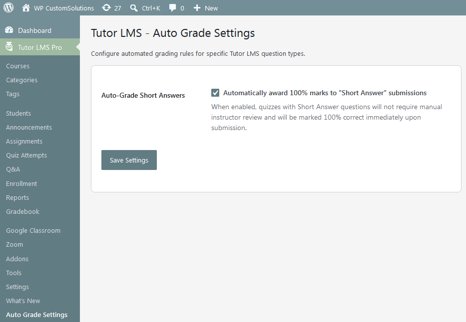 Tutor LMS Automatic Grading for Short Answers & Quiz Bypass - Image 2